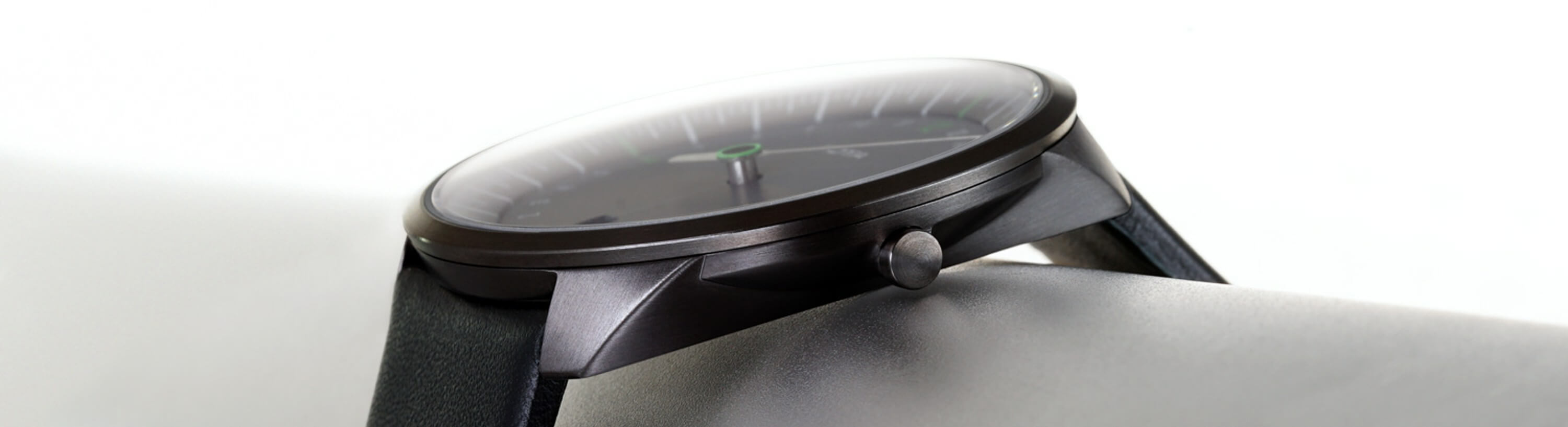 All Black Green Single Hand Quartz Titanium Wrist Watch